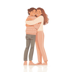 Happy mother-daughter embrace illustration
