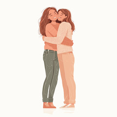 Happy mother-daughter embrace illustration