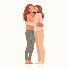 Happy mother-daughter embrace illustration