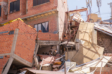 collapse of houses in the city of la paz bolivia - disaster concept