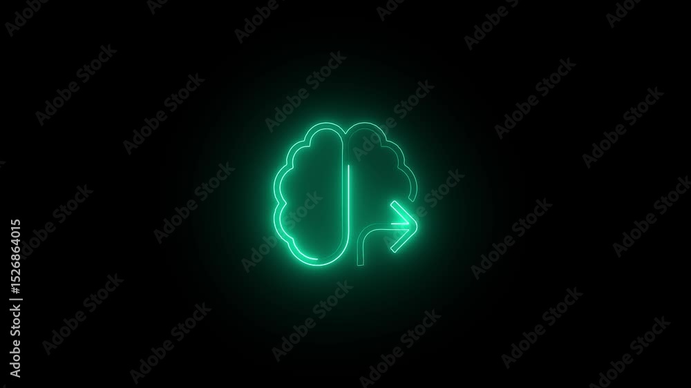 Poster animated green neon mind connection icon in dark space. futuristic brain share neon symbol loop on b