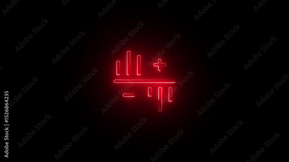 Poster futuristic red neon bar graph animation on dark background. pulsing glow red bar chart icon in black
