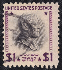 President of America Woodrow Wilson on a 1938 USA old vintage postage stamp