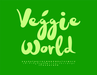 Vector Nature concept Veggie World. Eco Green Font. Trendy Handwritten Alphabet Letters and Numbers set.