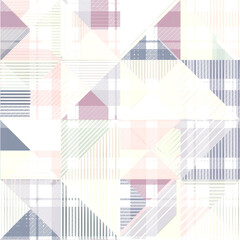 A modern geometric seamless pattern combining crisp lines and pastel blocks of color in a patchwork of soft pinks