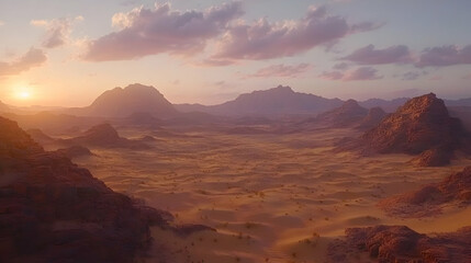 Naklejka premium Sunset Over a Rocky Desert Landscape