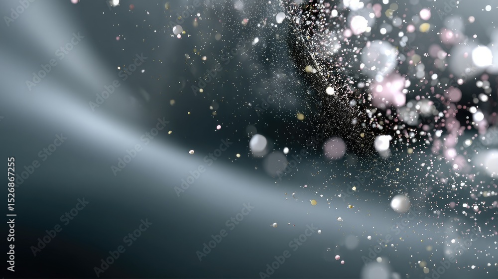 Poster glowing blue and pink dots move across a dark background, representing data visualization in a digit