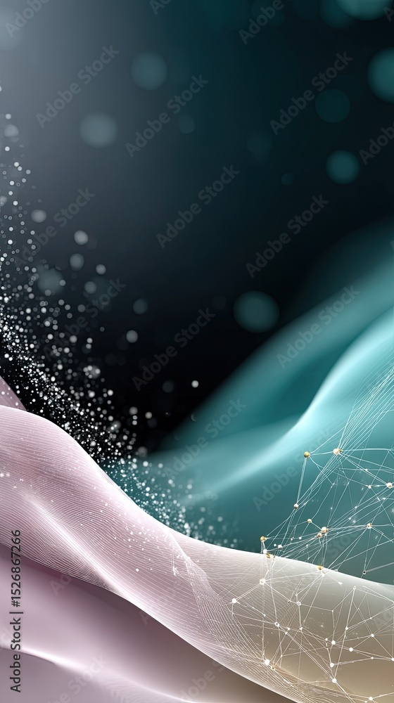 Poster glowing blue and pink dots move across a dark background, representing data visualization in a digit