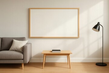 Horizontal Wooden Frame in Sunlit Scandinavian Living Room