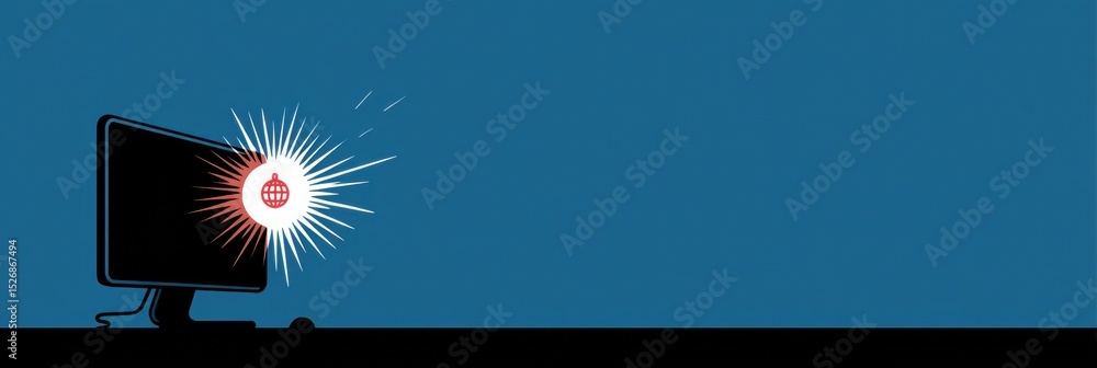 Aufkleber Email Bomb With Blinking Timer Emerges From Computer Monitor in a Dramatic Digital Explosion