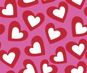 Beautiful bright Valentine vector seamless pattern with red hearts. You can use any color of background