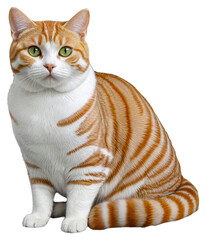 white and ginger tabby cat with green eyes sitting on a transparent background
