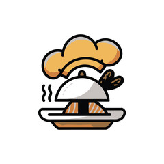 vector icons cooking food chef hat include a pizza slice, a sushi roll, spaghetti and meatballs, a curry bowl burger , fish 
