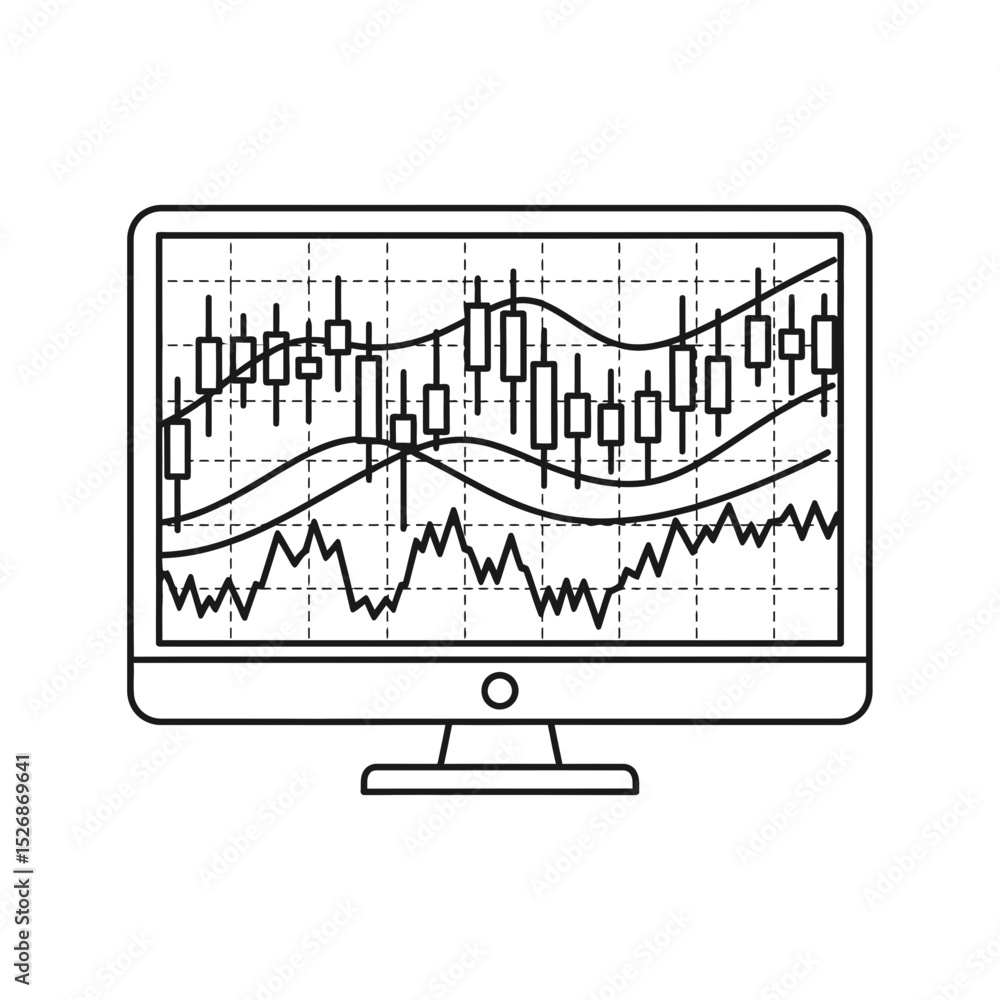 Poster investment banking graphs on computer screen in minimalist style