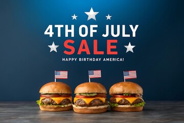 4th of July Sale: Delicious Cheeseburgers with American Flags