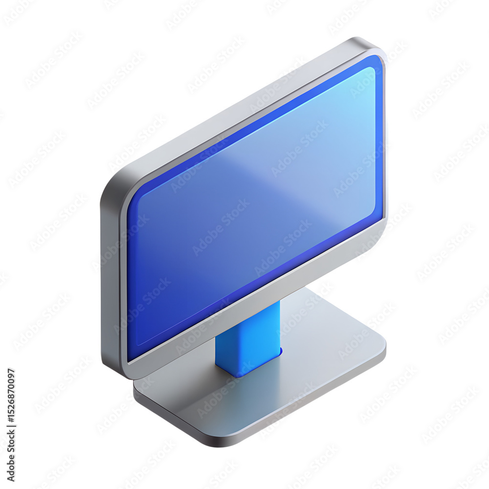Poster 3d isometric computer monitor with data analytics and ui elements - modern digital device icon