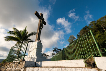 Jesus on a Cross Monument at Christ Lookout Point on the Way to Petropolis City in the Mountains of Brazil