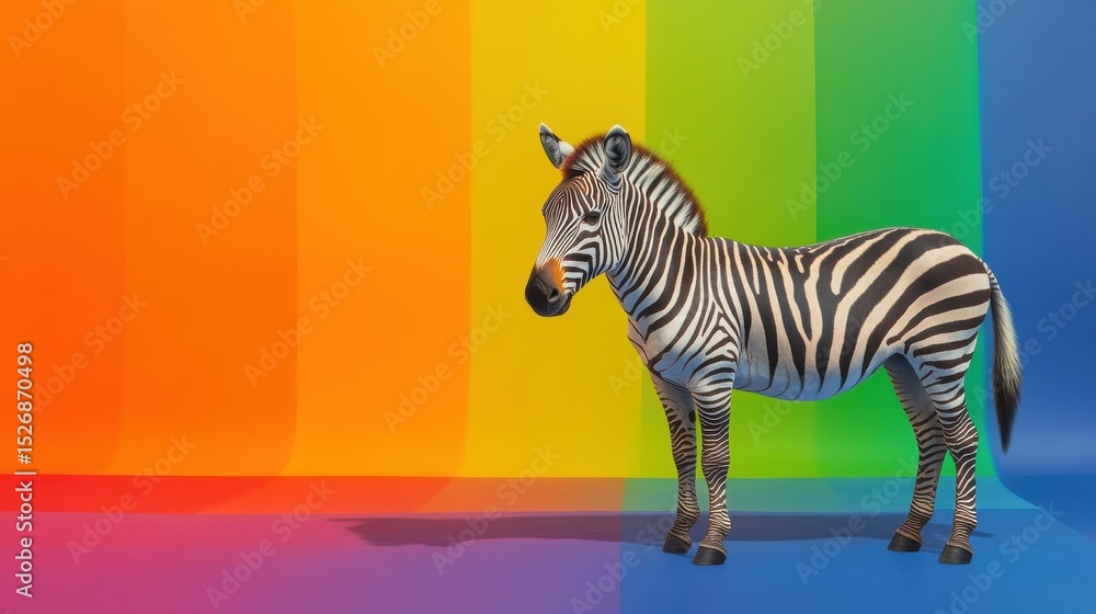 Aufkleber rainbow zebra standing on colorful background symbolizing diversity and inclusion