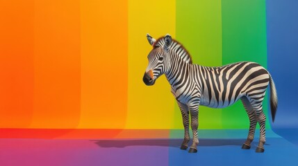 Obraz premium Rainbow zebra standing on colorful background symbolizing diversity and inclusion