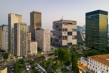 Rio de Janeiro City Downtown Skyline With Petrobras Headquarters Building in the Middle and Carioca Square Below