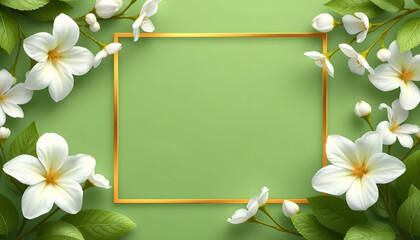 Floral frame arrangement green background digital art nature top view botanical design