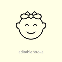 Baby face icon. Little child smiling face. baby girl face with a bow. Cute little newborn. Baby care concept. Pregnancy and childbirth. Vector