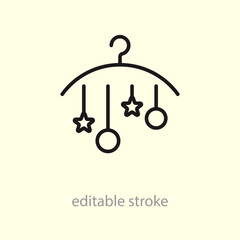 Baby crib toys icon. Toys for baby bed. Cute little star toys. Crib mobile. Vector