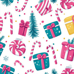seamless pattern with christmas gifts AI generated 
