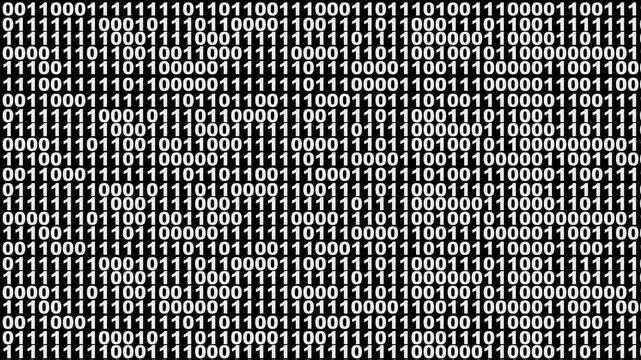Glowing white binary digital code abstract background. Perspective wall of binary code digital pattern background. Full frame illustration graphic animation, ideal for technology compositions. 