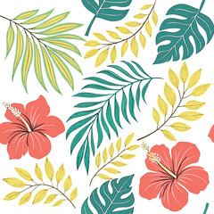 seamless pattern with leaves and flowers Ai-Generated