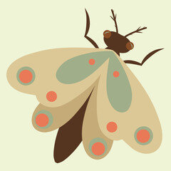 Hand drawn moth on a cream background. Drawing of a moth insect, vector illustration