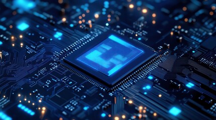 AI chip background on technology blue background. Circuit board. Ai Tech bg. Semiconductor or CPU processor. Artificial intelligence concept. Abstract digital vector illustration. Big data.