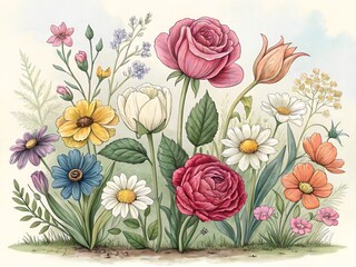 Whimsical Hand Sketched Wildflower Pack - Rustic Floral Doodles