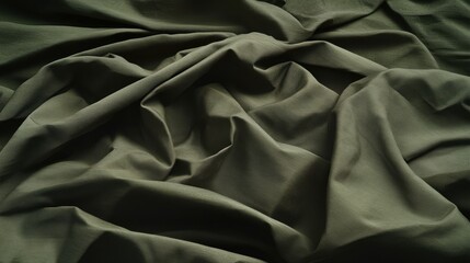 Fototapeta premium Close-up view of deep olive-green fabric folds.