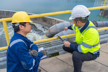 Environmental engineers work at wastewater treatment plants,Water supply engineering working at...