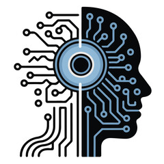Abstract technology circuit board with an urban brain illustration for a retro sound party design