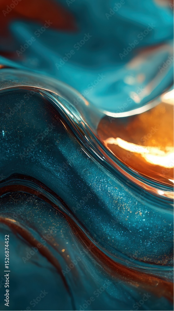 Aufkleber abstract teal and orange design with glossy effect creating wave-like patterns