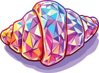 Colorful geometric illustration of a delicious croissant with sparkling gemstone faceted appearance.
