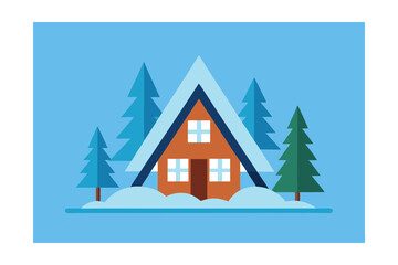 Fototapeta premium Cozy Winter Cabin Getaway A Snowy Mountain Escape Illustration
