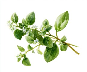 Obraz premium Watercolor Oregano Branch with Flowers - Culinary Herb Illustration for Recipes, Packaging, and Botanical Designs (Isolated on White Background)