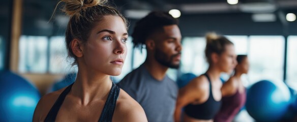 The group of focused individuals engaged in a challenging fitness class.