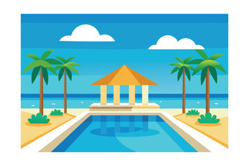 Obraz premium Tropical Beach Paradise Poolside Relaxation and Scenic Ocean Views