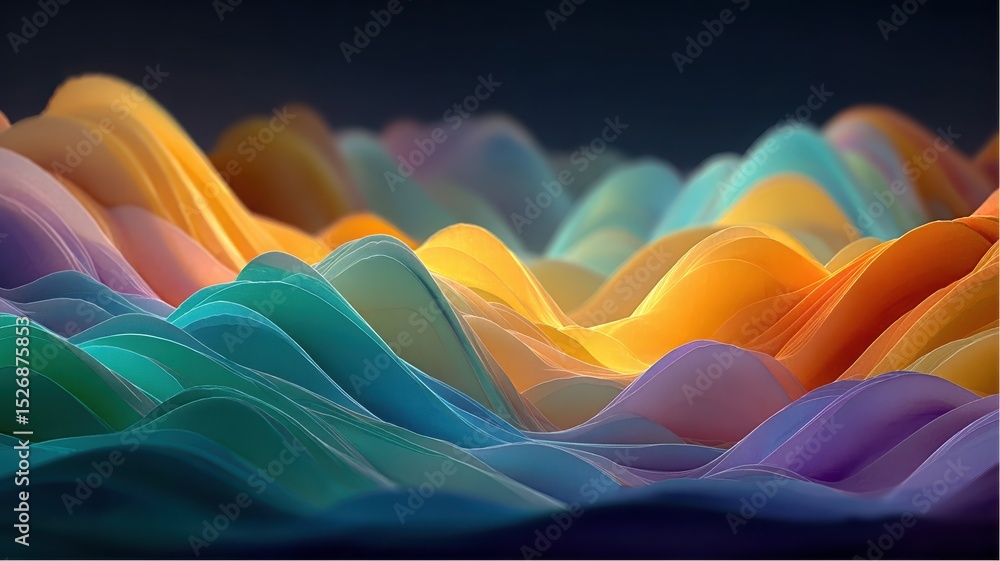 Poster abstract artistic representation of colorful wavy layers against a dark background