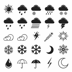 Weather icons set sun rain snow lightning clouds
