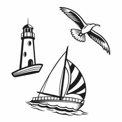 Lighthouse sailboat seagull nautical clipart transparent png