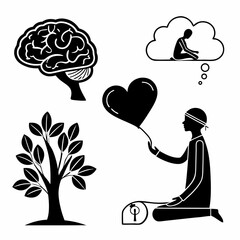 Mindfulness meditation peace heart tree brain