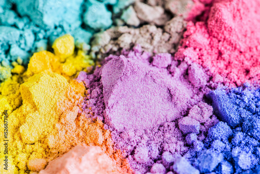 Poster colorful close-up of vibrant powdered pigments generative ai
