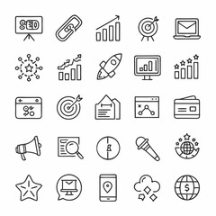 Professional marketing icons set, clean cutout, transparent background