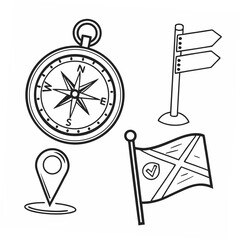 Travel icons compass map flag signpost design elements