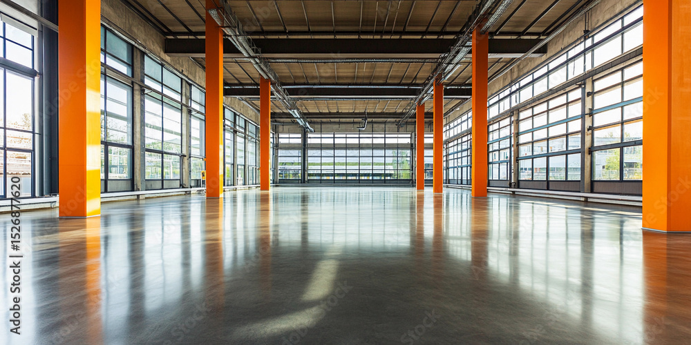 Aufkleber Modern factory interior with large windows and open space Generative AI
